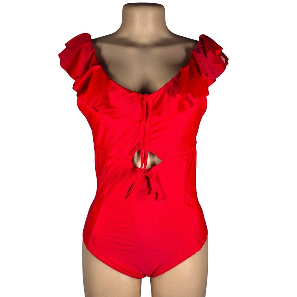 NWT-Cupshe Women's Red Ruffled Back Tie One Piece Swimsuit Size M